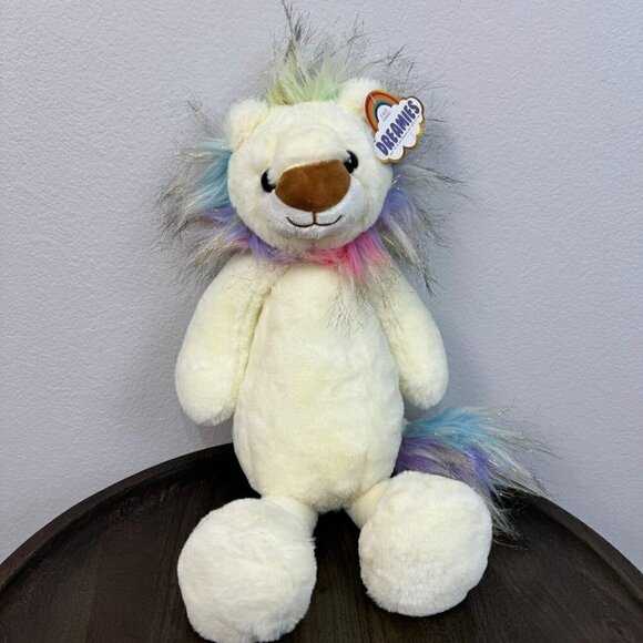 FAO Schwarz Dreamies Lion Plush Rainbow Mane and Tail Stuffed Toy Animal Cream - Picture 1 of 13